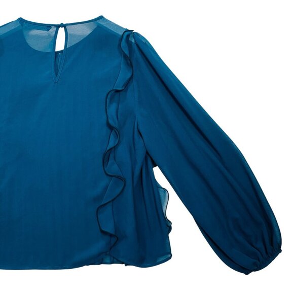 - Zara pleated forest green  ruffled blouse sz meduim - Picture 9 of 15